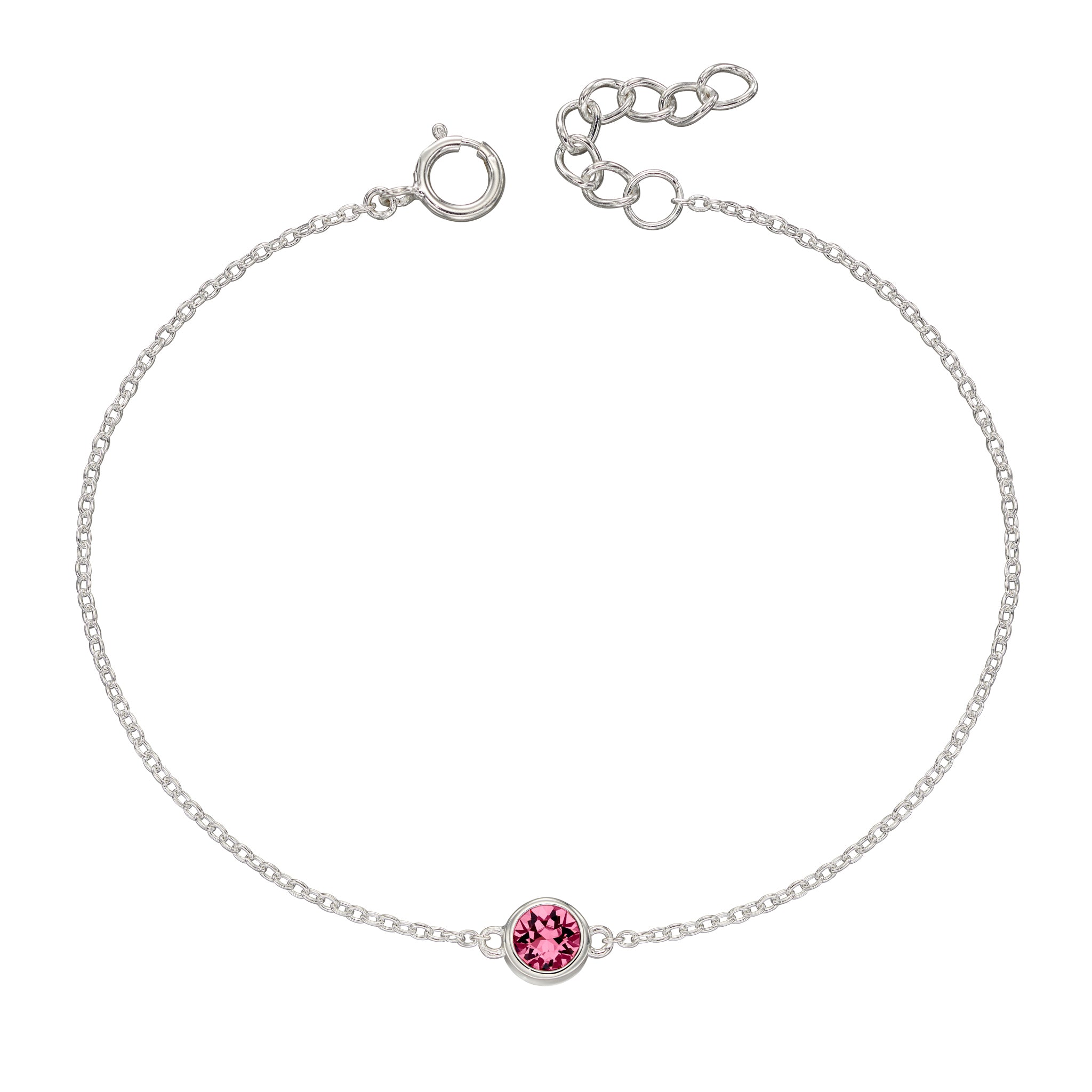 Silver bracelet with crystal birthstone for October.