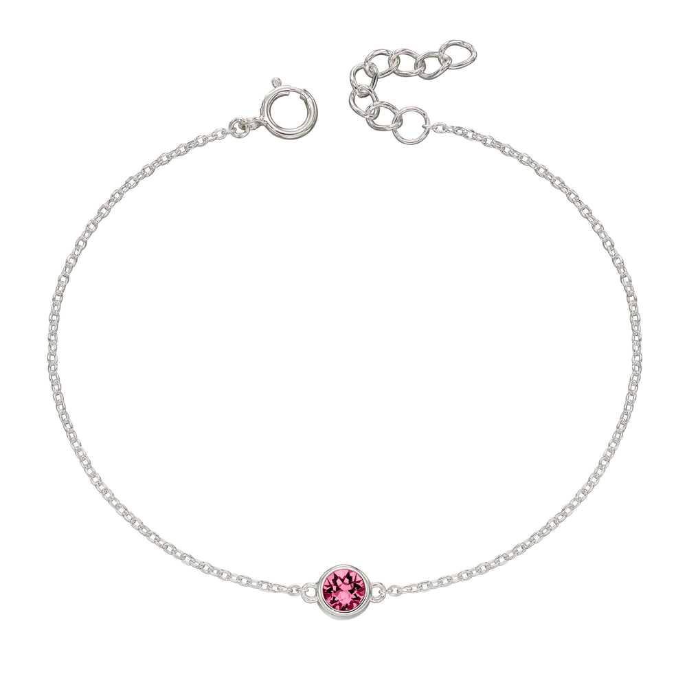 Silver bracelet with crystal birthstone for October.