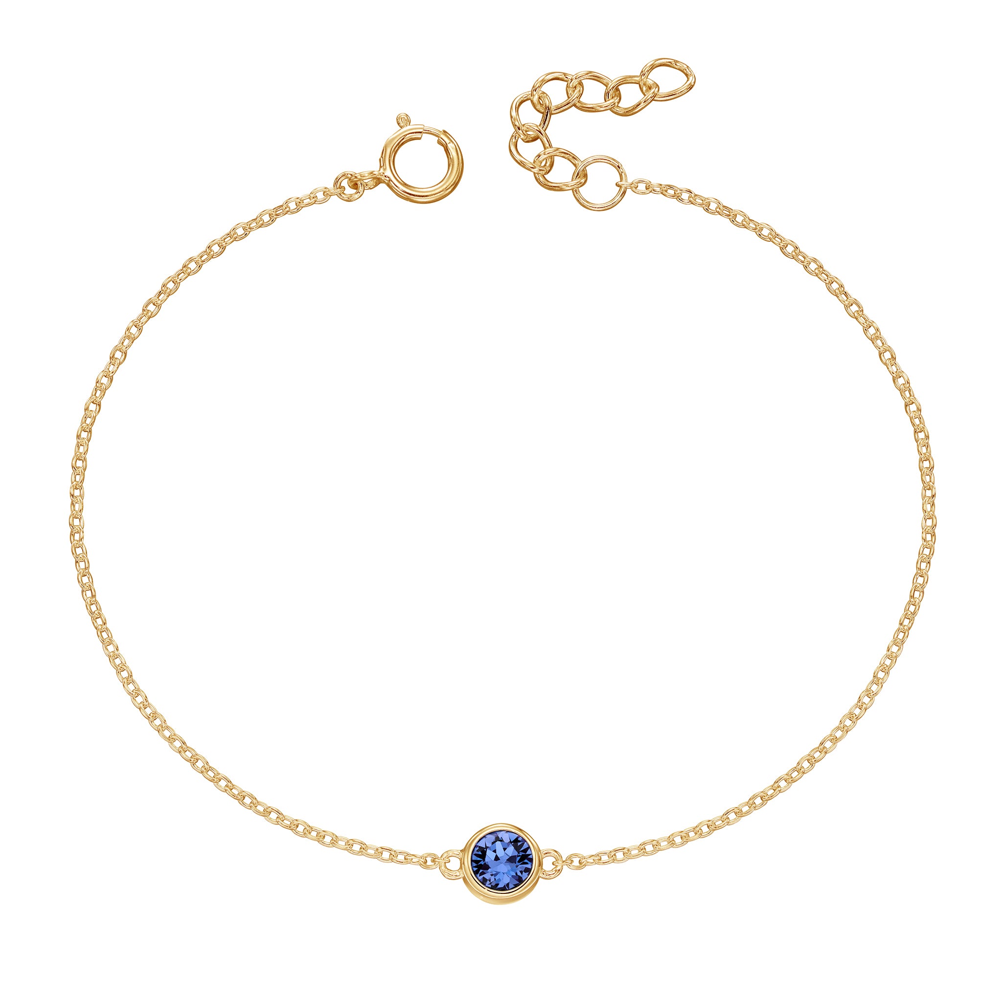 Gold bracelet with crystal birthstone for September.