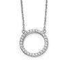 Silver necklace with a round pendant on a white background
