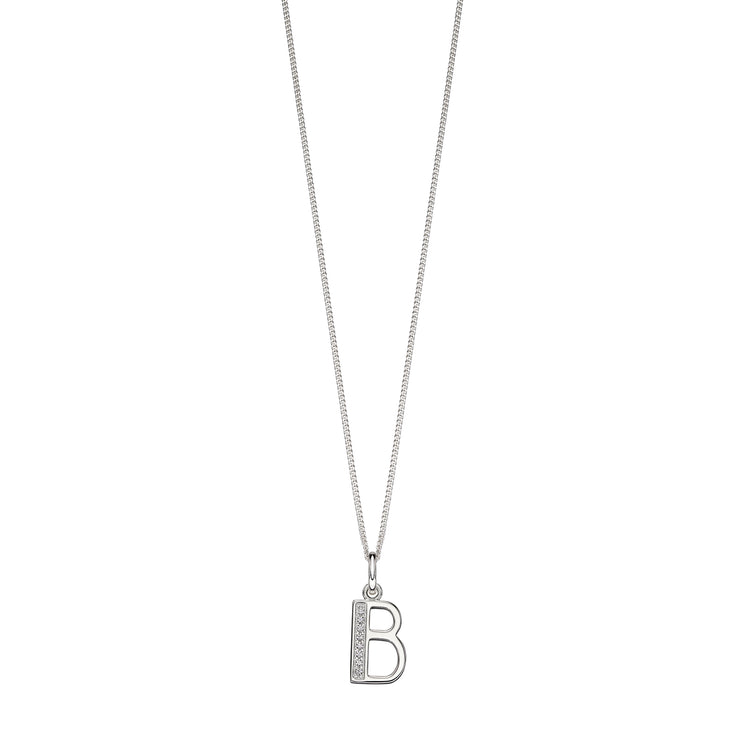 Alternative view of Silver Cubic zirconia initial Pendant and chain with gift box