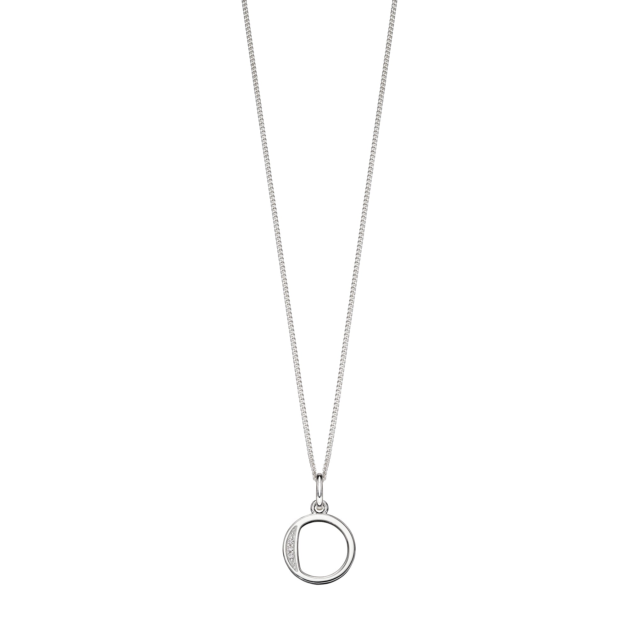 Silver chain with a silver cubic zirconia pendant with the initial O.