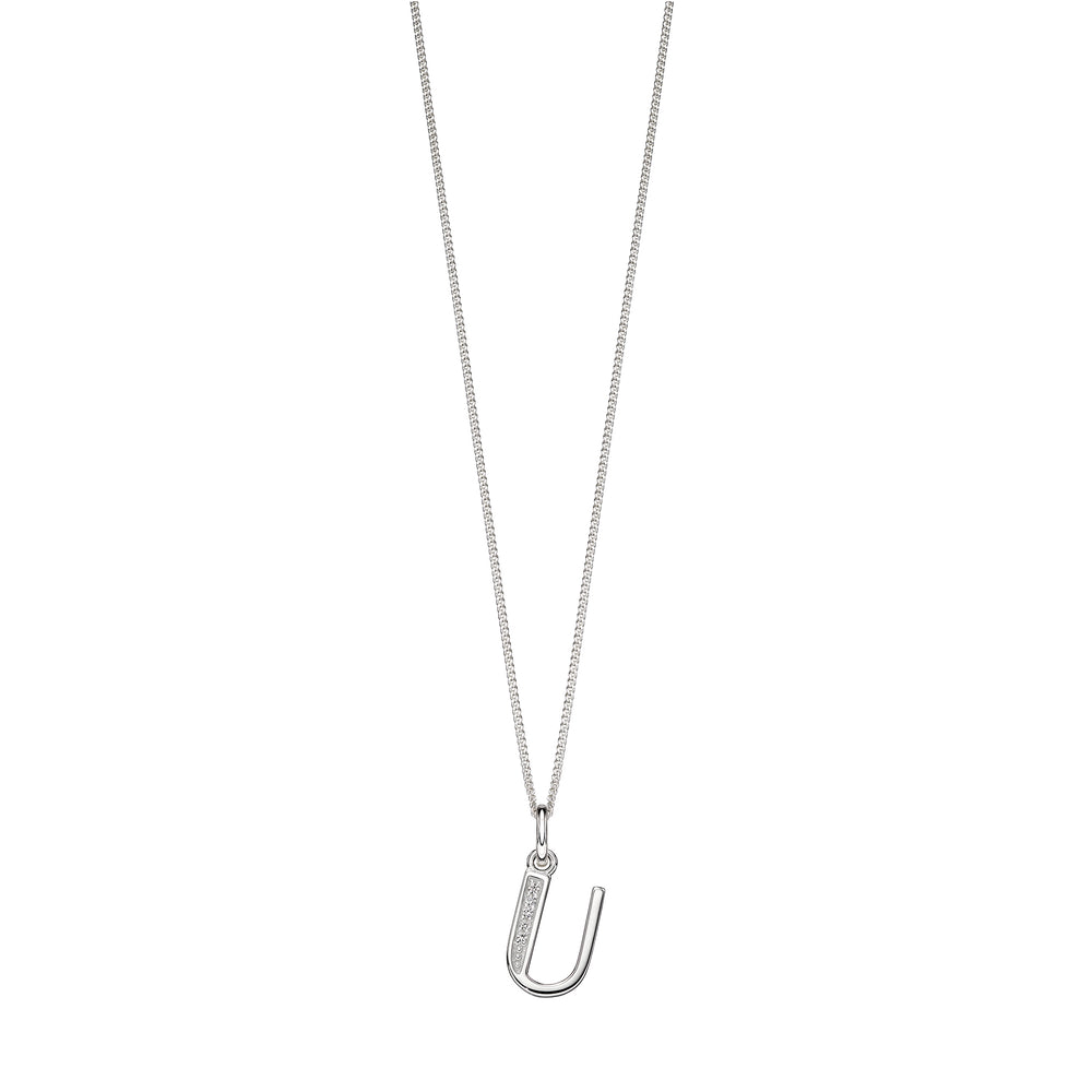 Silver chain with a silver cubic zirconia pendant with the initial U.