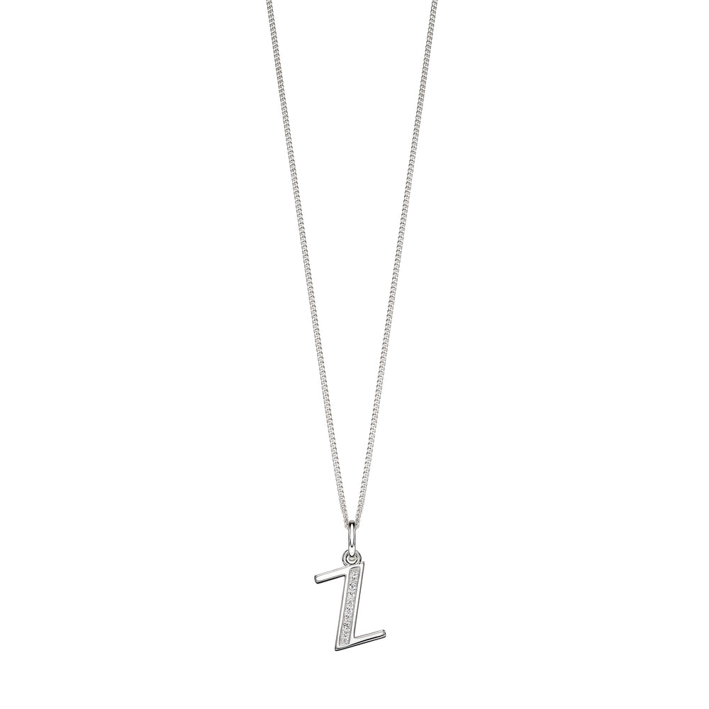 Silver chain with a silver cubic zirconia pendant with the initial Z.