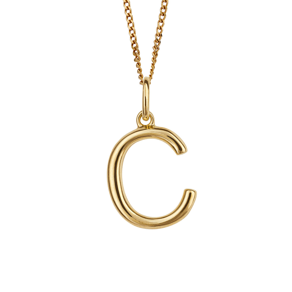 Gold chain with a gold pendant with the initial C.