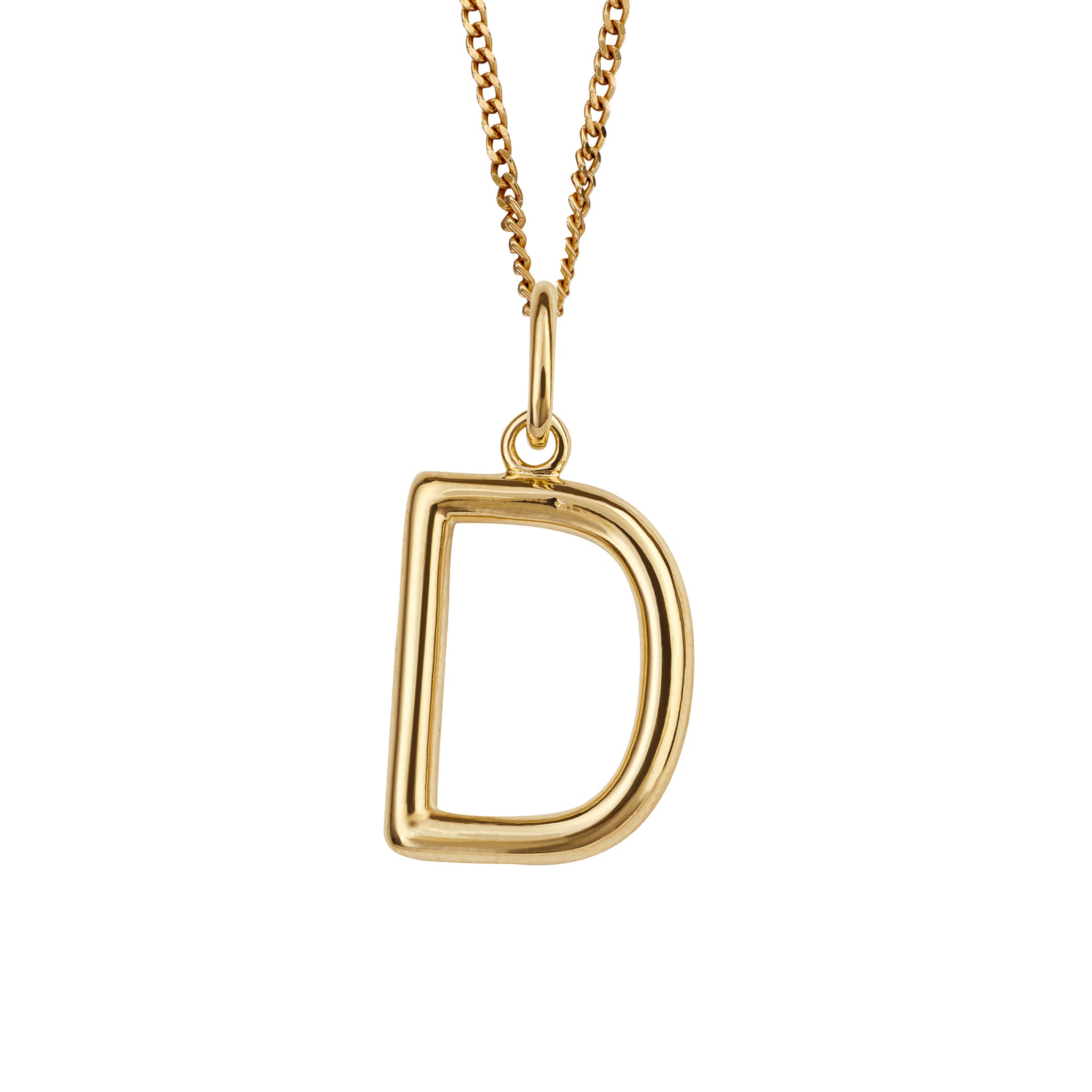 Gold chain with a gold pendant with the initial D.