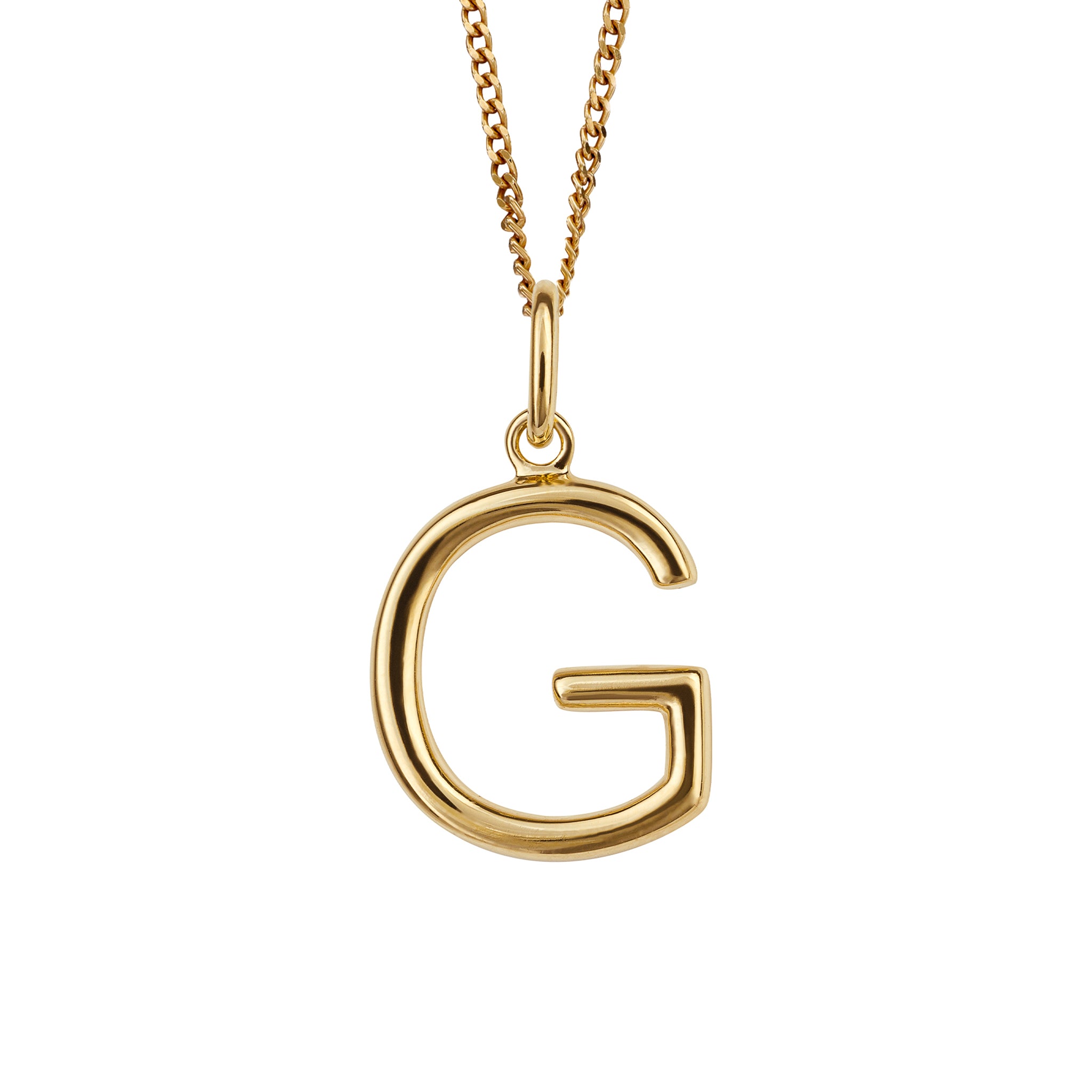 Gold chain with a gold pendant with the initial G.