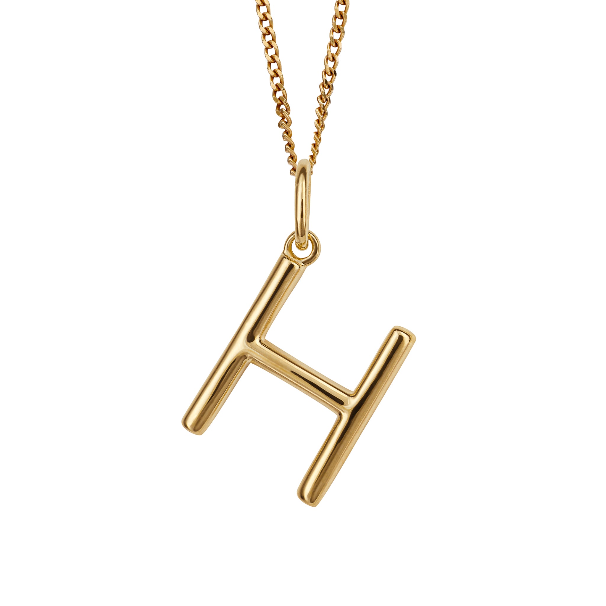 Gold chain with a gold pendant with the initial H.