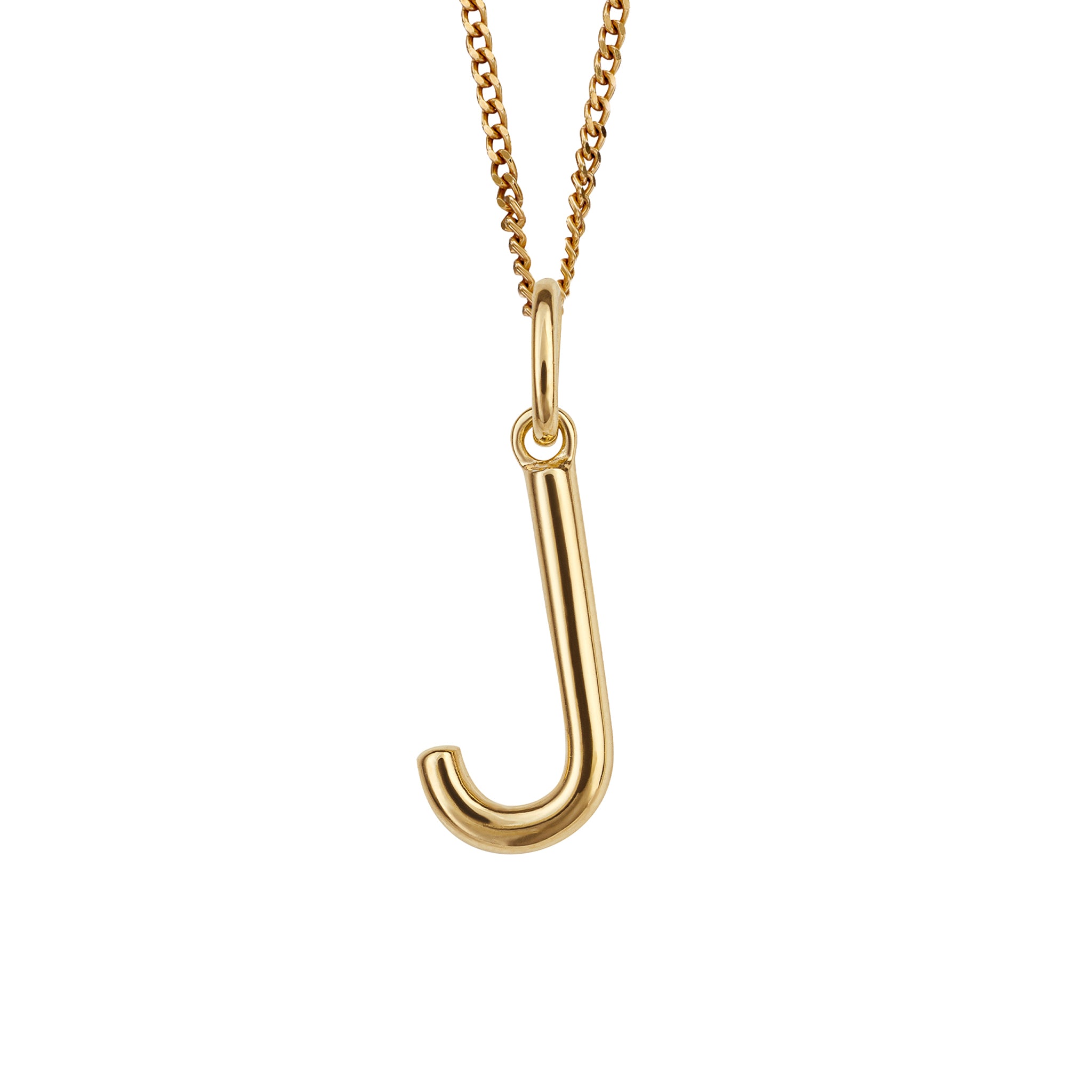 Gold chain with a gold pendant with the initial J.