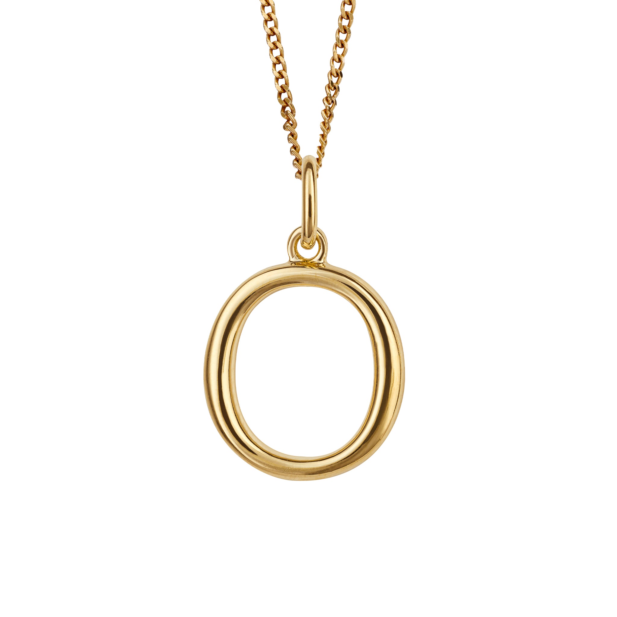 Gold chain with a gold pendant with the initial O.