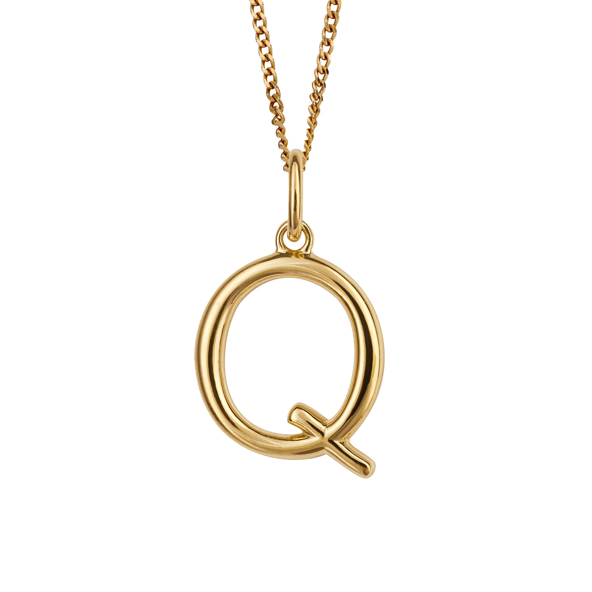 Gold chain with a gold pendant with the initial Q.