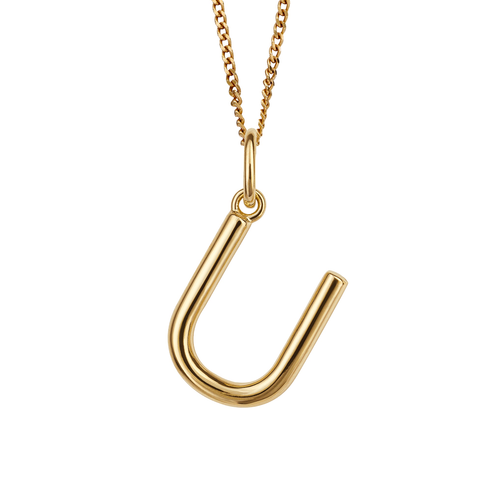 Gold chain with a gold pendant with the initial U.