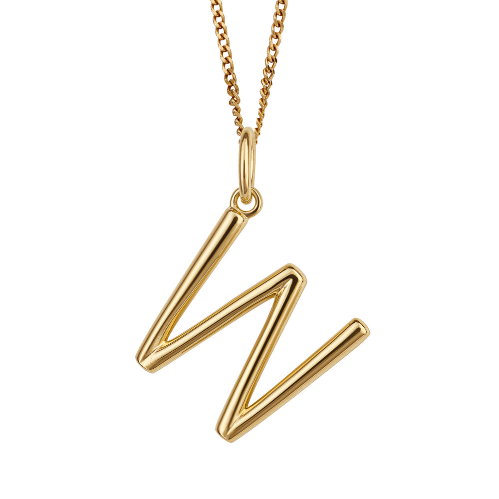Gold chain with a gold pendant with the initial W.