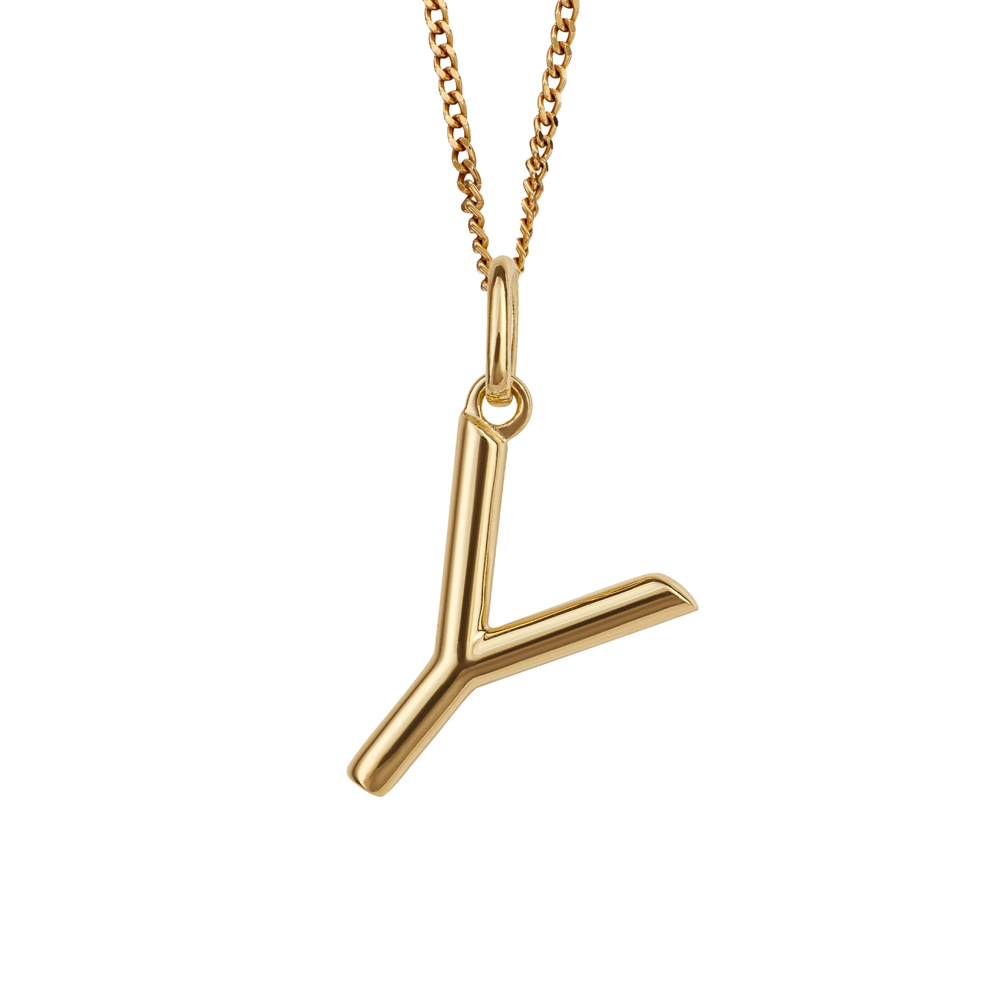 Gold chain with a gold pendant with the initial Y.