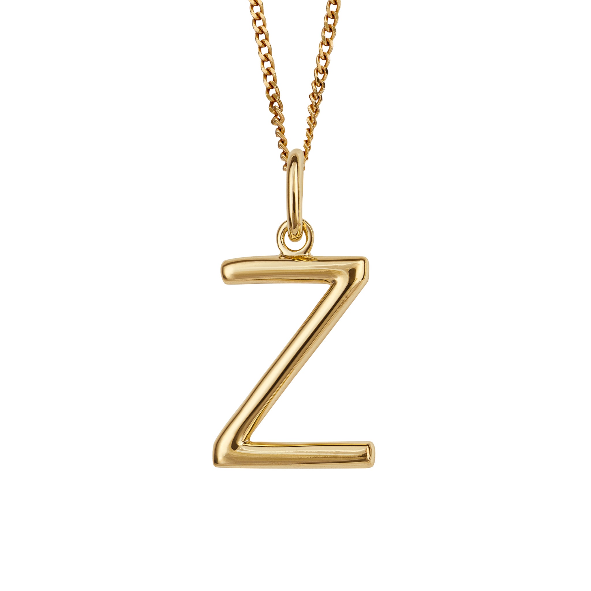Gold chain with a gold pendant with the initial Z.