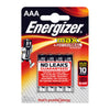 Four AAA batteries in packaging