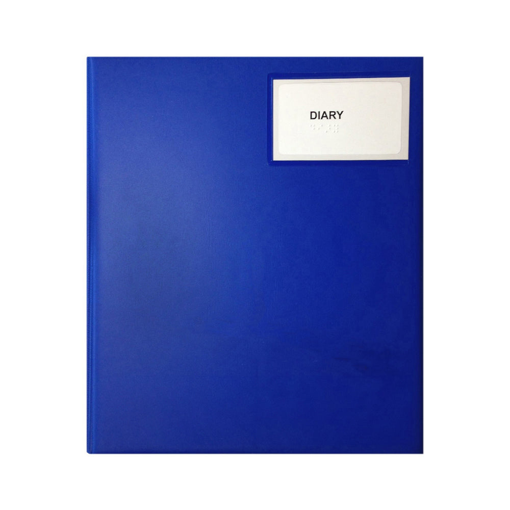 Braille desk diary in blue ring binder