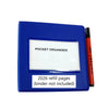 Blue ringbinder for Braille pocket organiser refill 2026 with note making clear the product is the refill pages only. A Berol pen is featured for scale. Neither pen nor binder are included in this product.