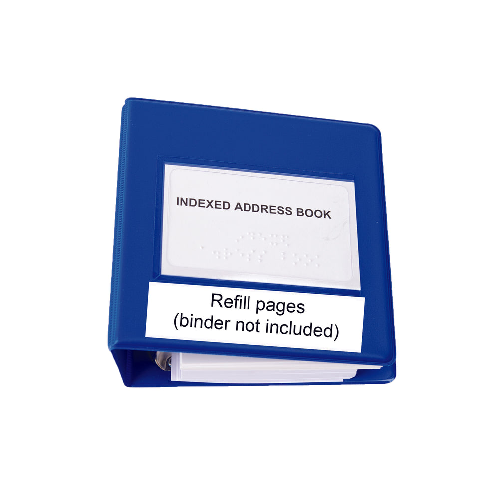 Braille indexed address book. This product is the refill pages only - the binder is not included.