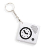 Small white talking pocket clock on keychain