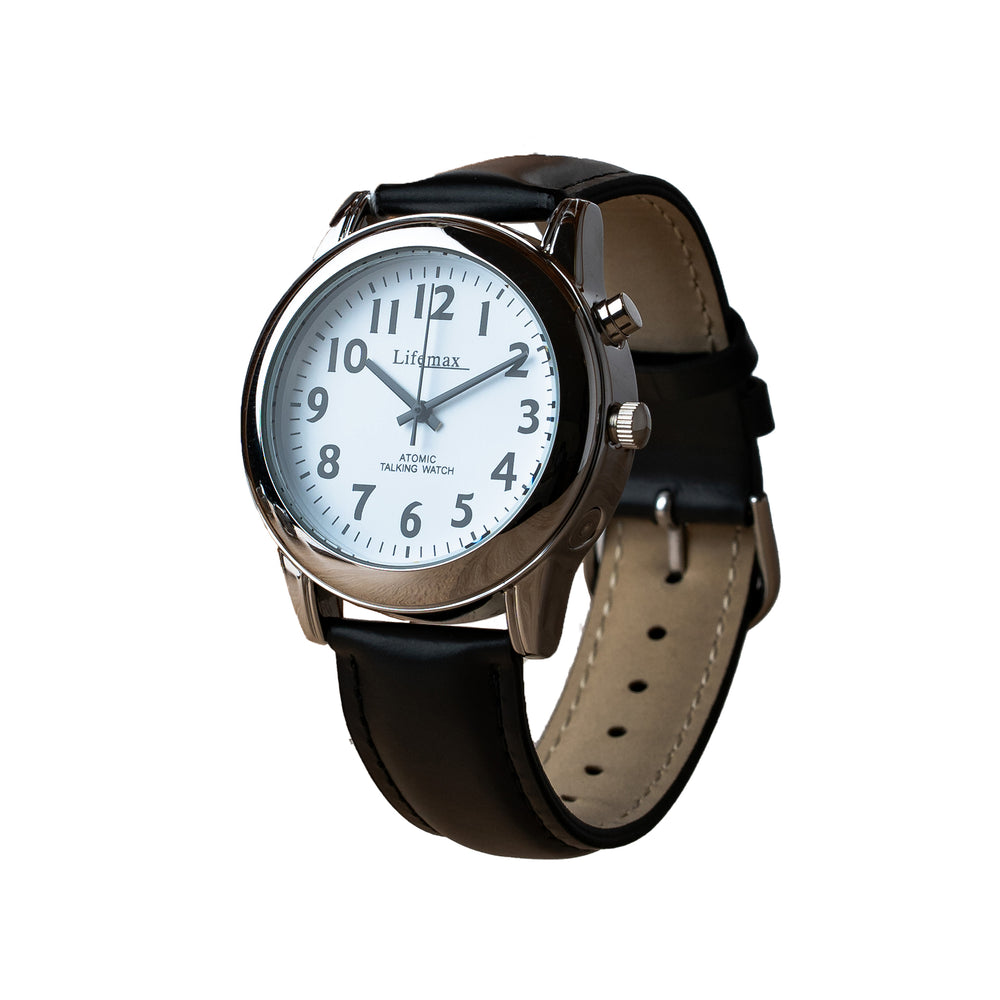 Watch with black leather strap