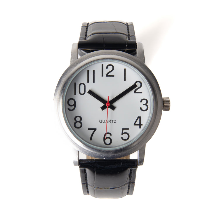 Large easy-to-see watch, brown crocodile strap