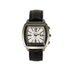 Vintage square talking watch with black leather strap on a white background