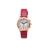 A Lifemax analog watch with a rose gold case and a burgundy red leather strap, shown against a plain white background.