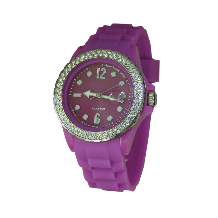 Solar sports watch with diamante