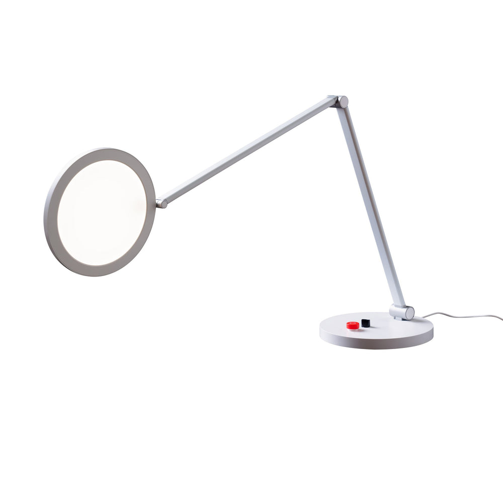 Tricolor desk lamp angled to show the lamphead