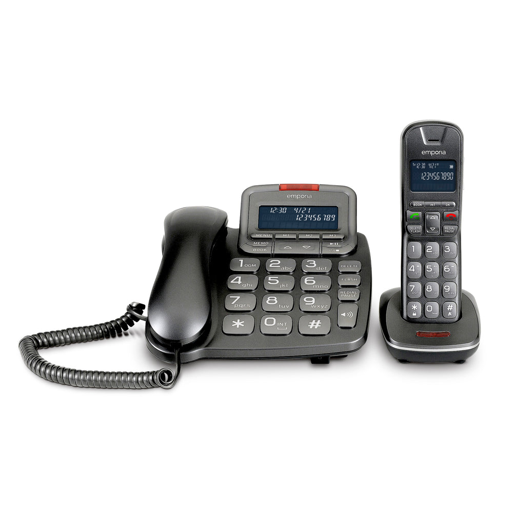 Corded and cordless landline phone set
