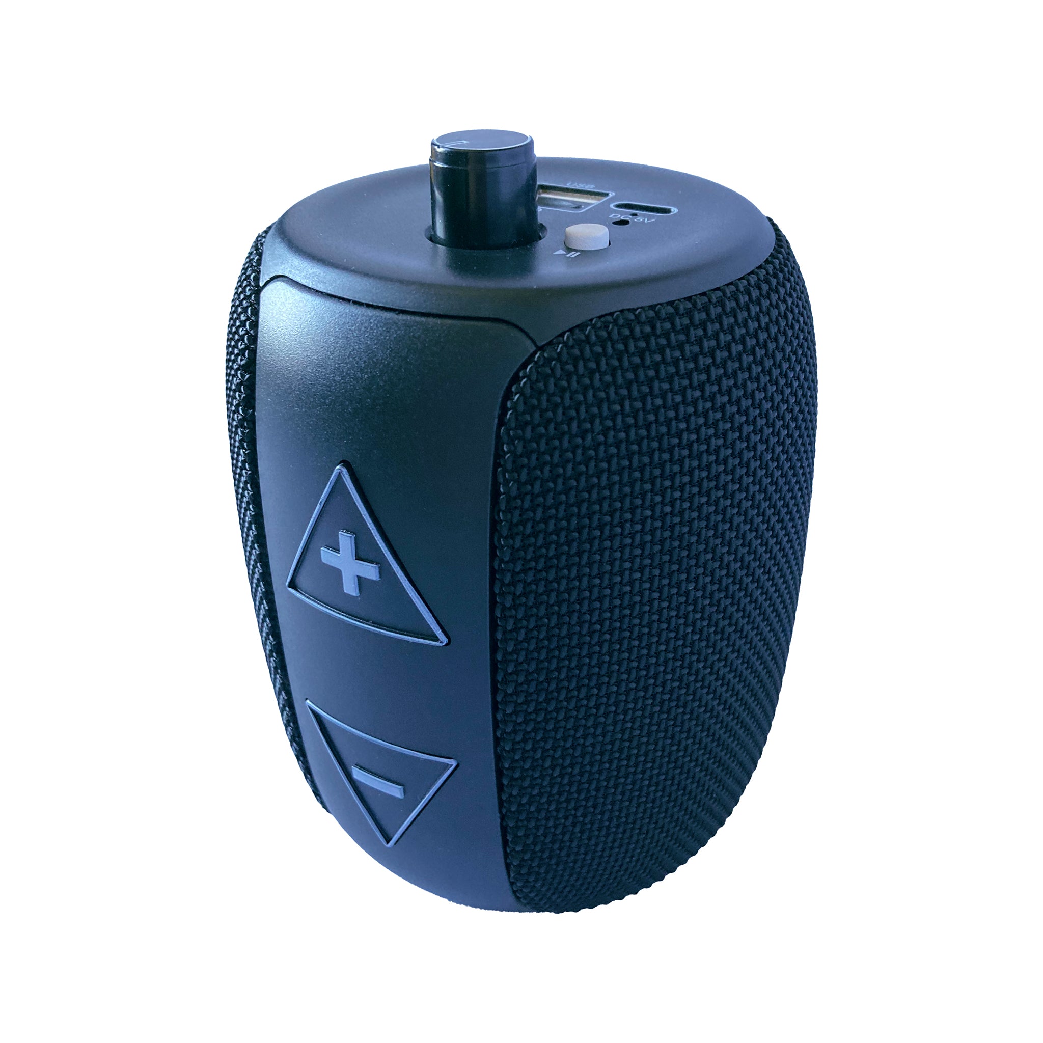 Side on view of the RNIB Accord 2 showing the volume control on top and the two  tactile skip buttons.