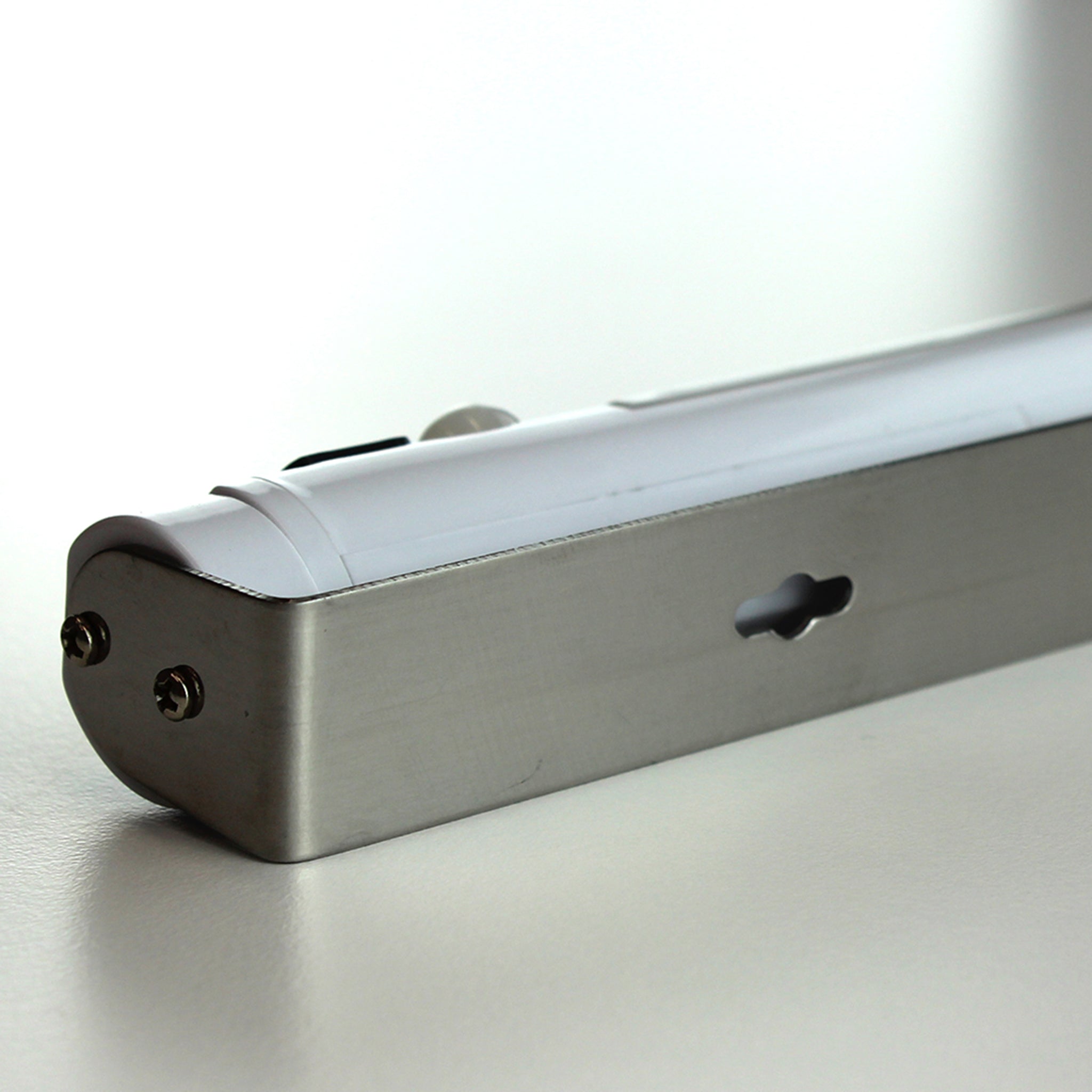 Close-up of one of the mounting holes for the sensor light.