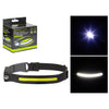 Head torch with packaging and light display on a white background
