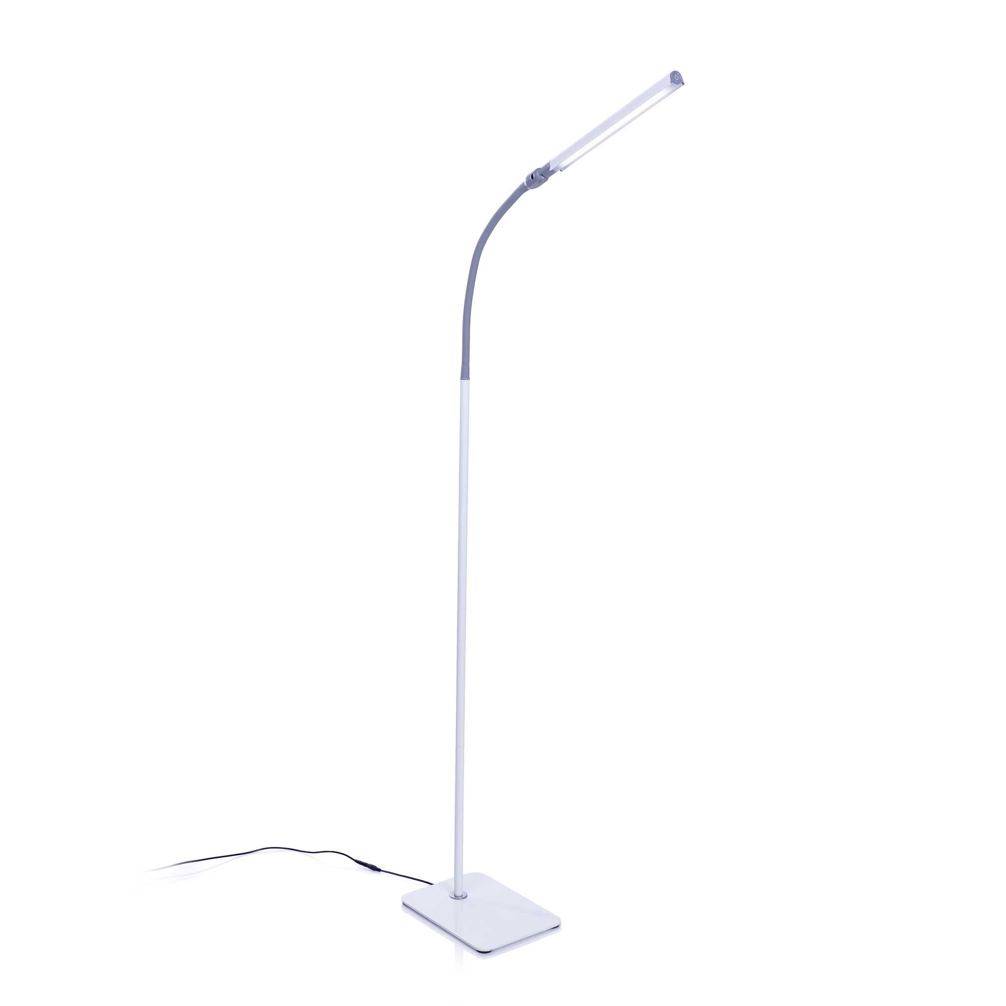 White floor lamp with adjustable neck on a white background