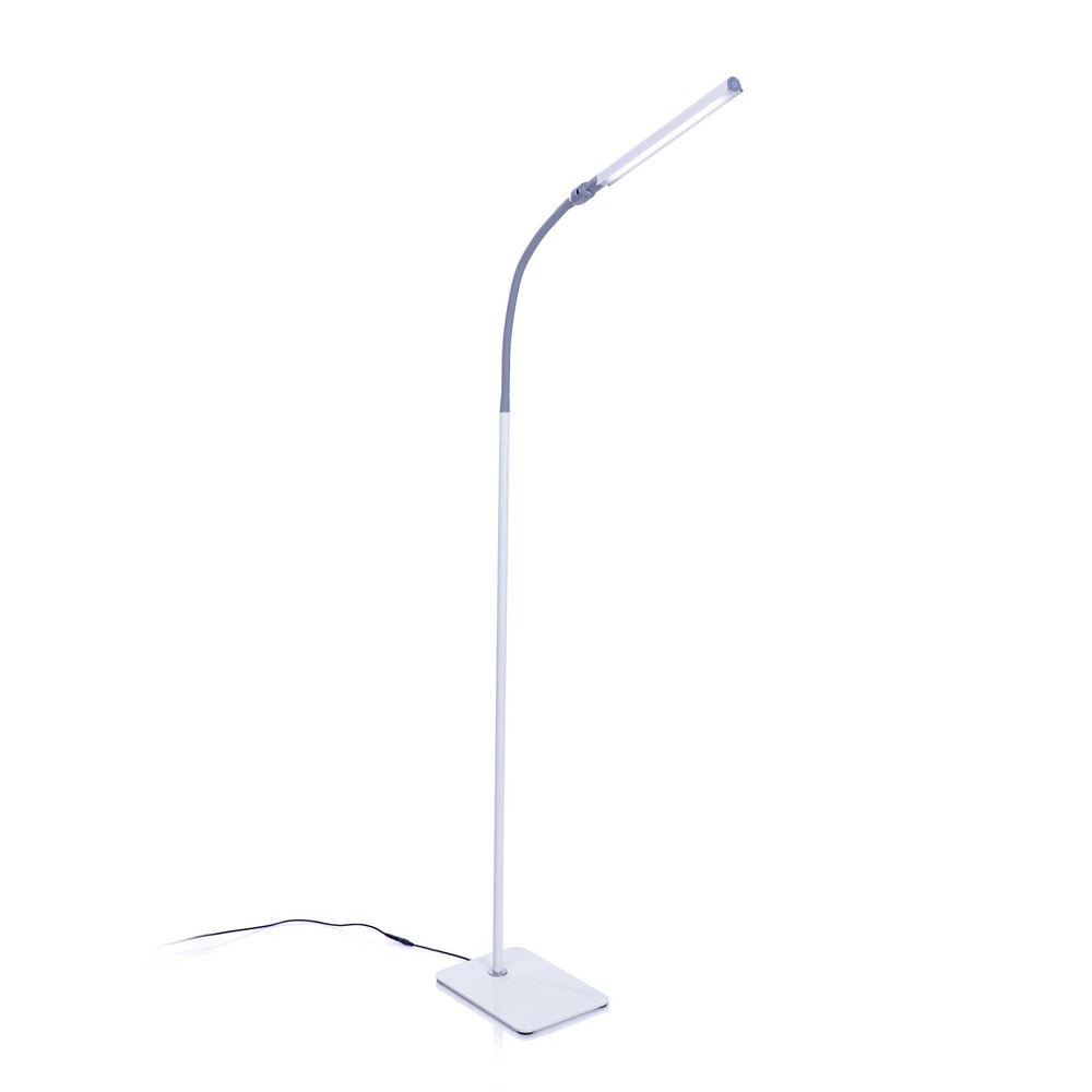 White floor lamp with adjustable neck on a white background