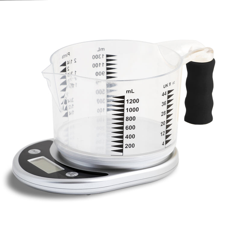 Talking kitchen scale with easy-to-see jug
