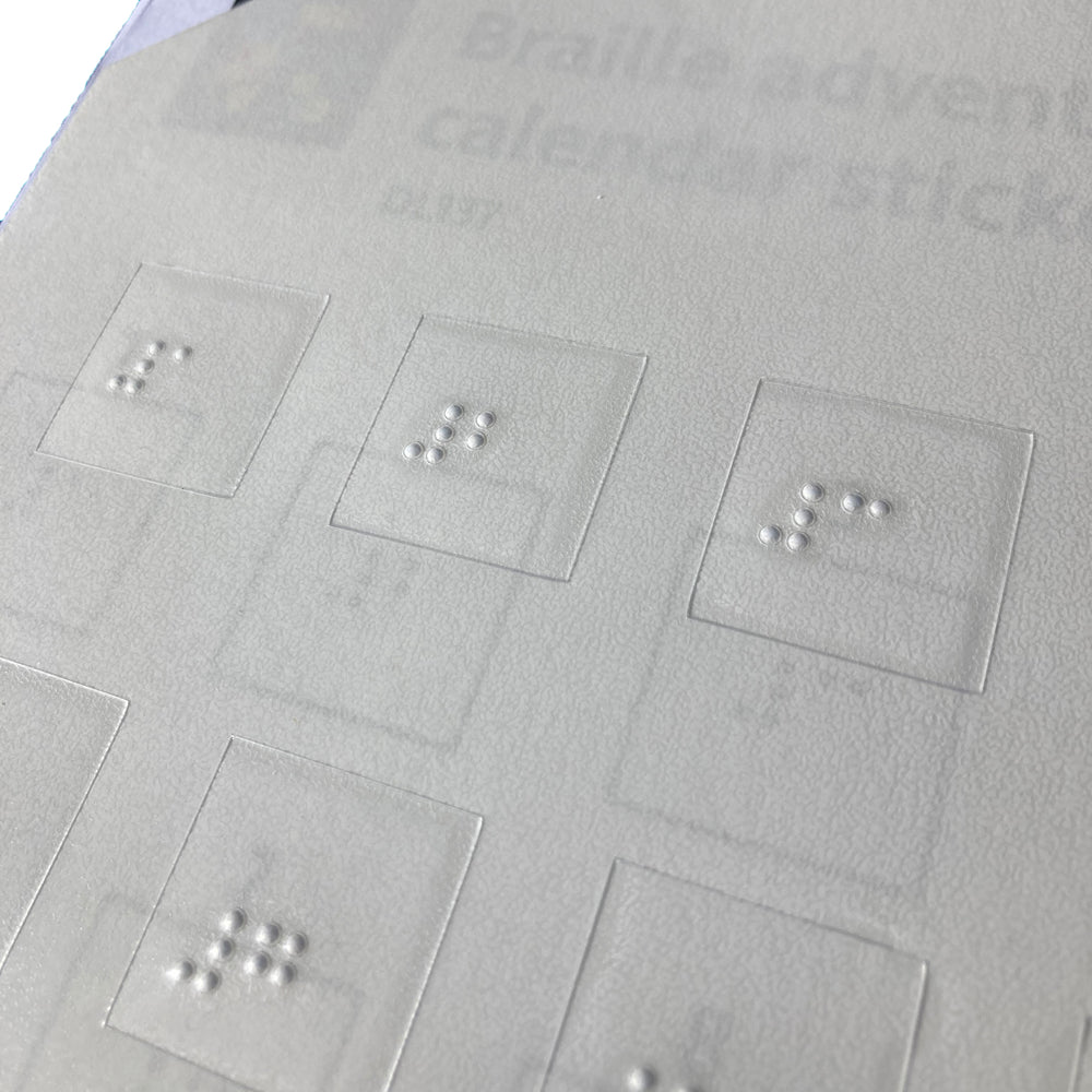 Close up of braille sticker sheet
