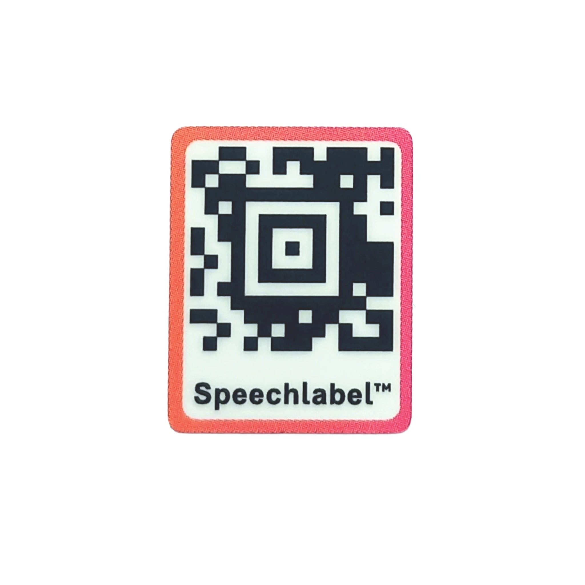 QR code sticker with 'Speechlabel' branding on a white background