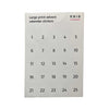 A sheet of large print Advent calendar stickers with numbers 1 through 25 and the text 'Large print advent calendar stickers' and 'RNIB' at the top, shown on a plain white background.
