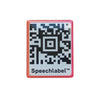 Rectangular device with QR code and 'Speechlabel' text on a white background