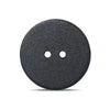 Speechlable laundry label in the shape of a round black clothing button against a white background.