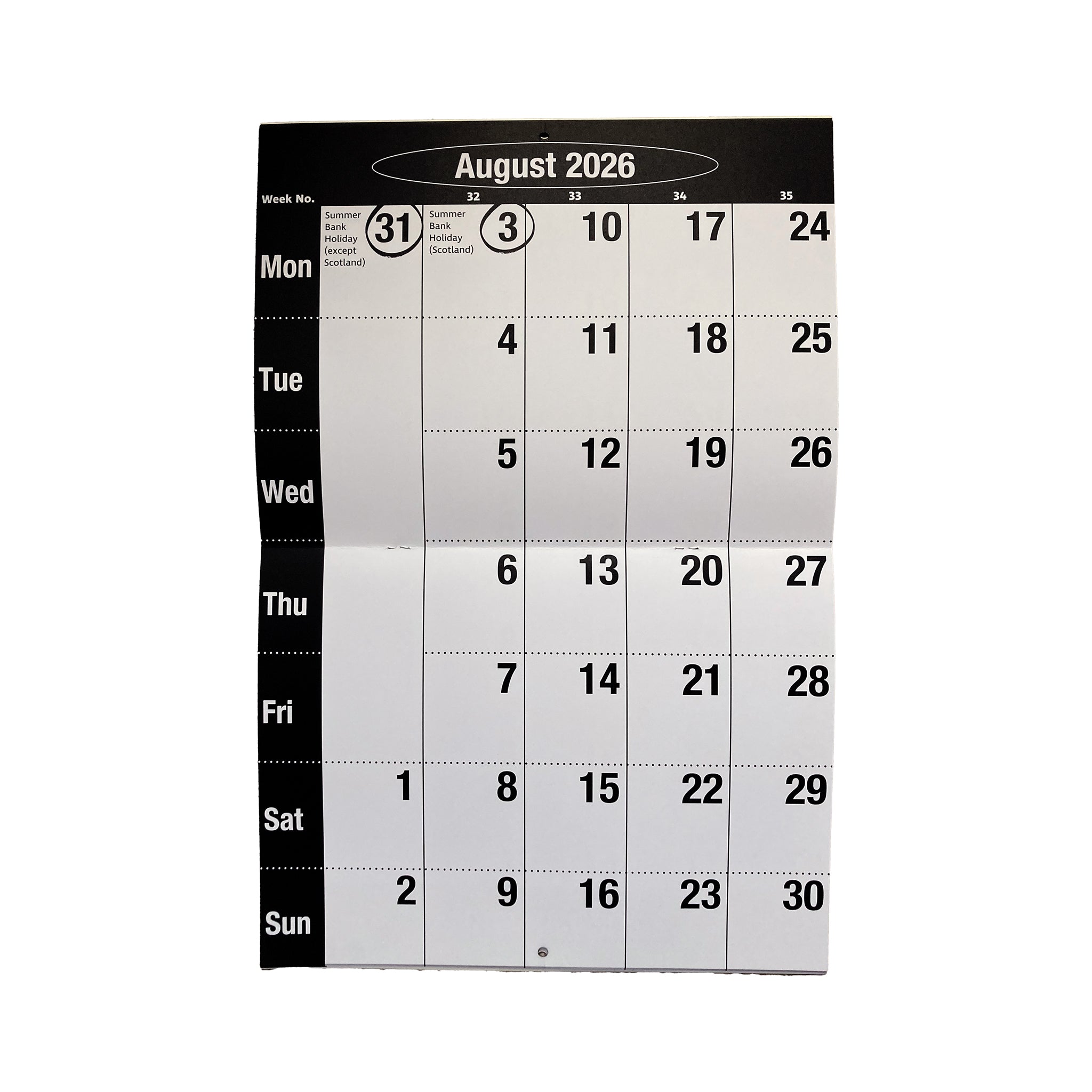 Calendar for August 2026 with a black border on a white background