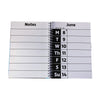 Open spiral-bound planner showing a weekly layout with notes section on the left and calendar grid on the right.