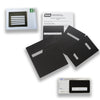 Set of black reading aids with packaging on a white background