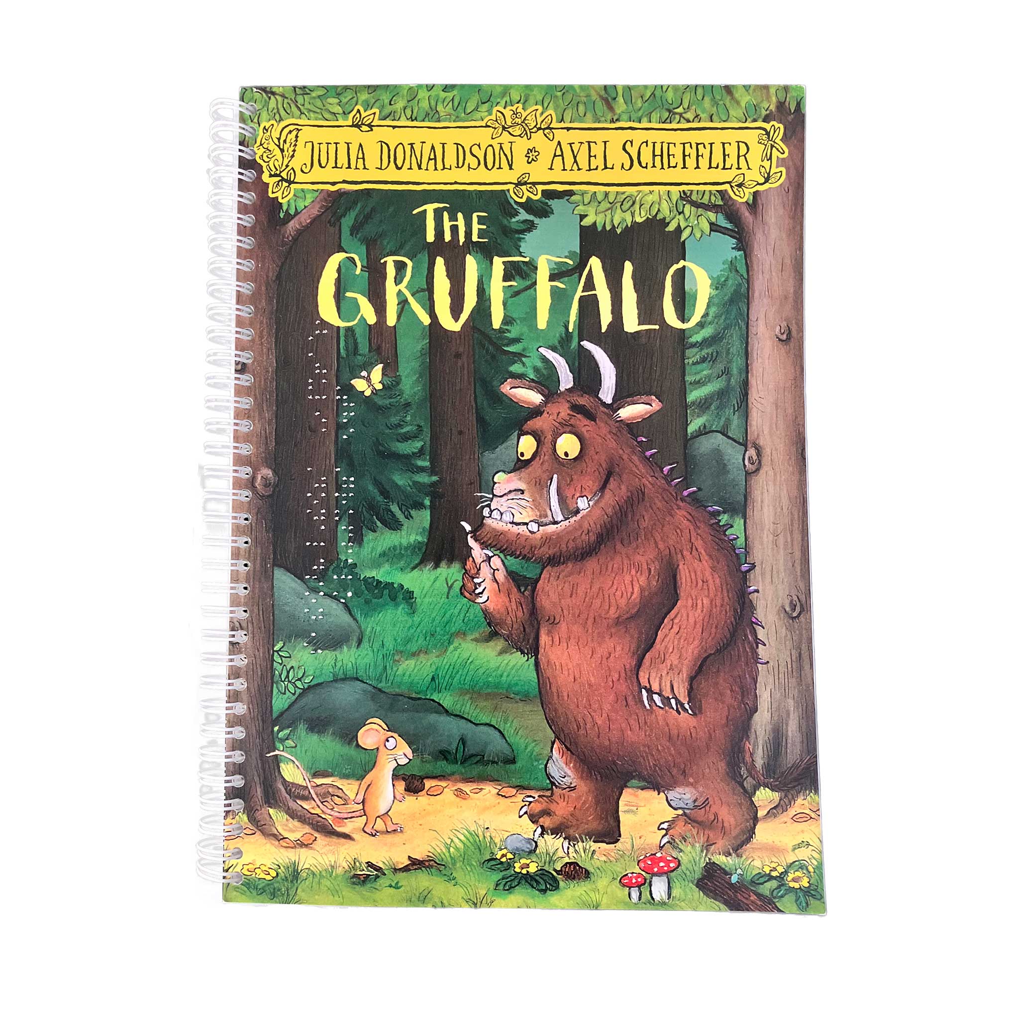 Brailled front cover of wirobound The Gruffalo