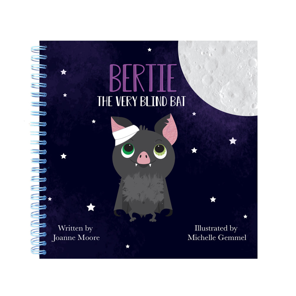 Front cover, showing wiro binding, of Bertie the very blind bat