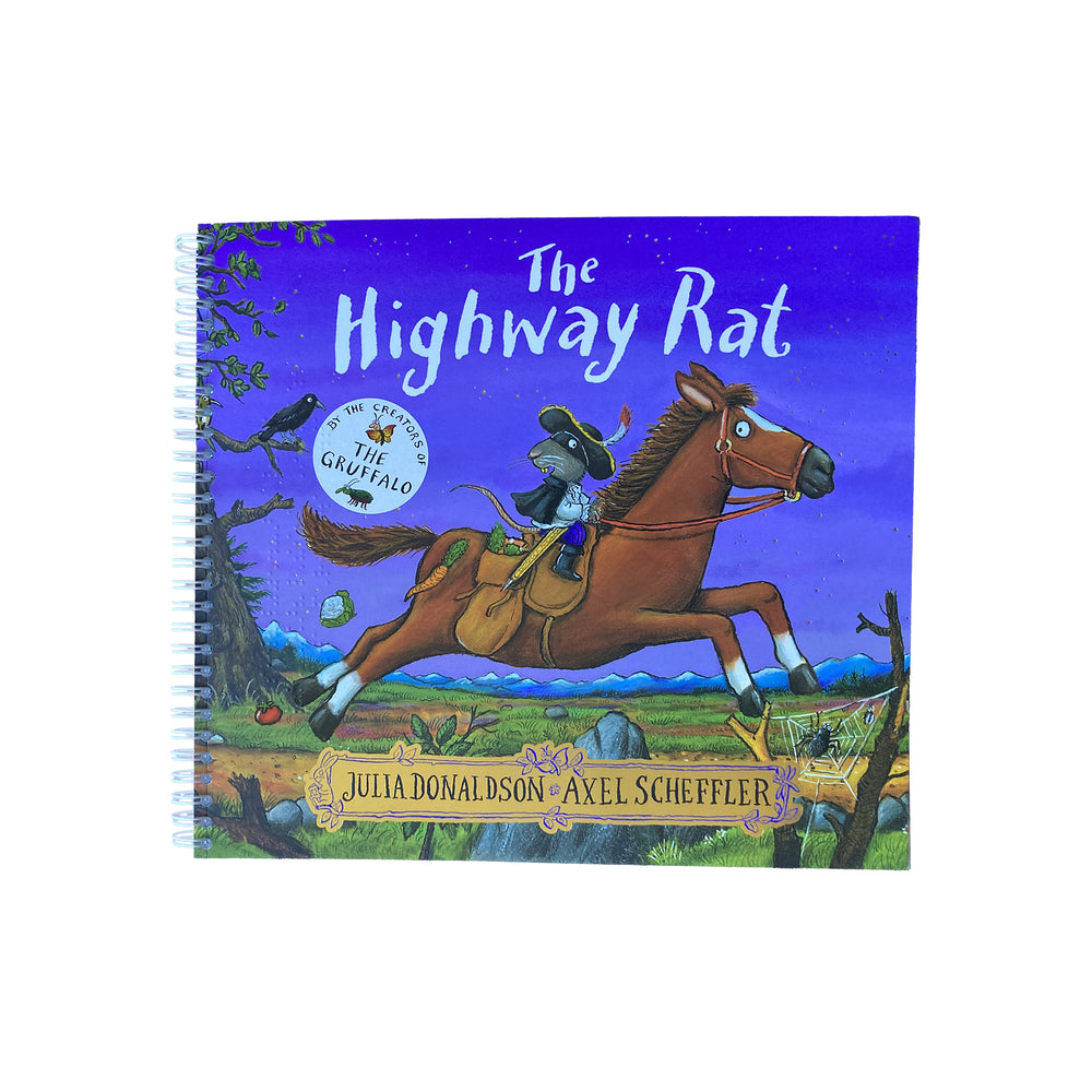 Book cover of 'The Highway Rat' with a rat on a horse against a purple background