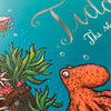 Illustration of an octopus and jellyfish with 'Tide' text and braille on a blue background
