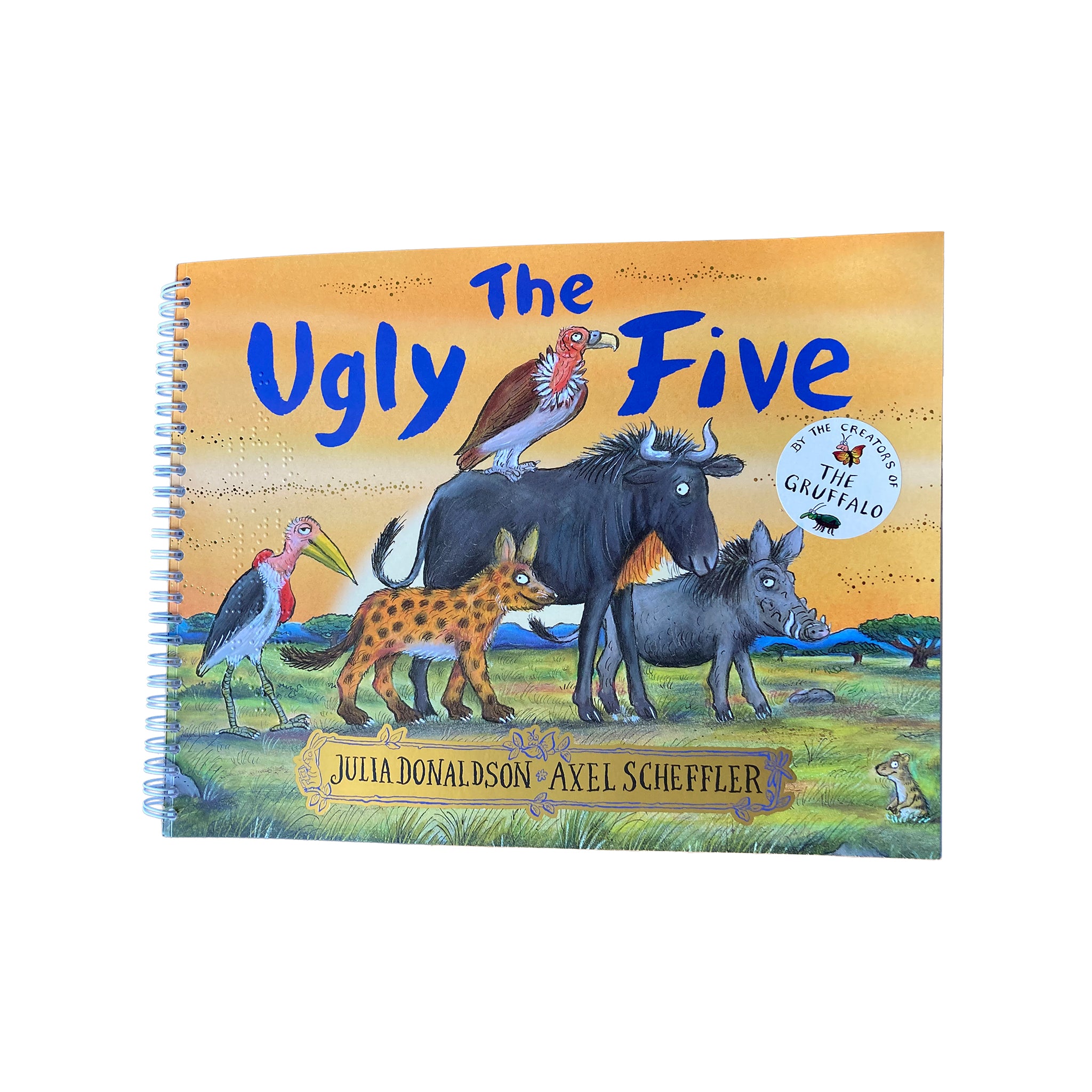 Book cover of 'The Ugly Five' with illustrations of animals and authors' names.